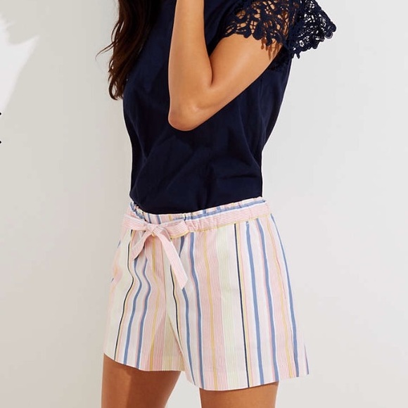 striped tie waist shorts